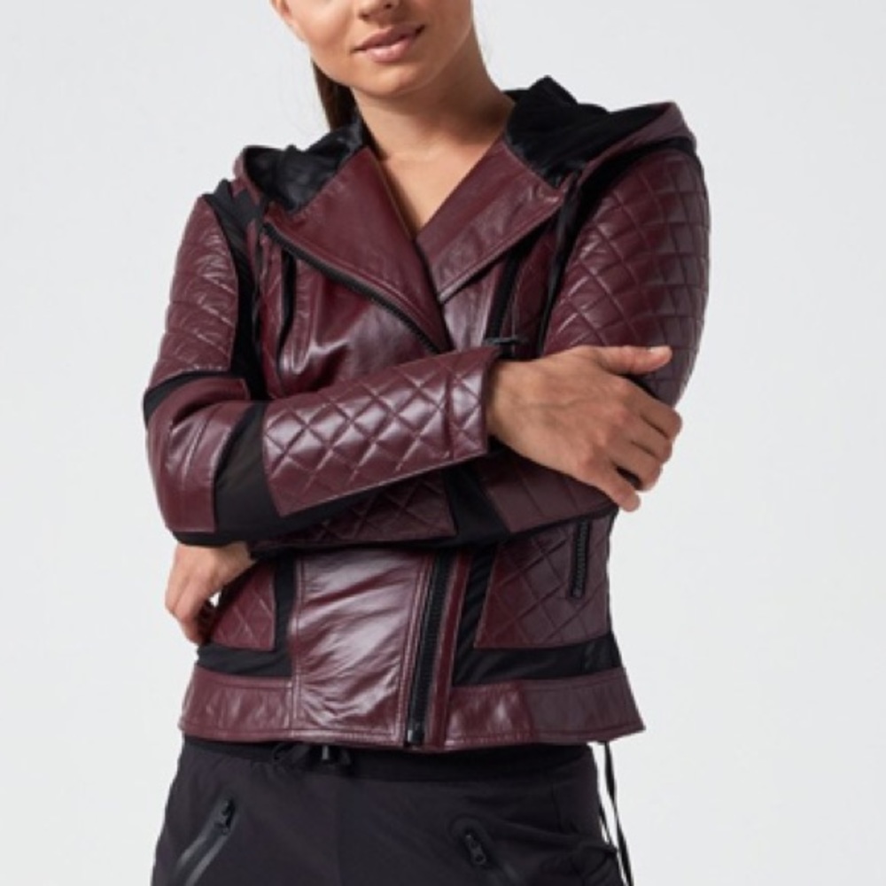 Blanc Noir Voyage Hooded Moto Jacket • S Mulberry